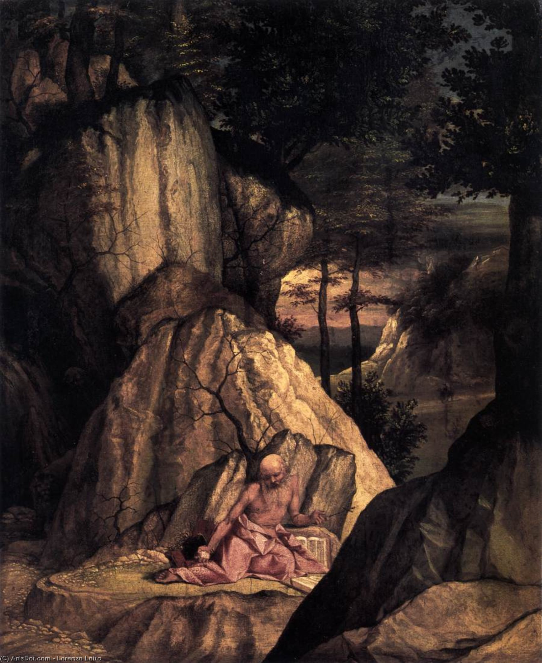 荒野中的圣哲罗姆 St Jerome in the Wilderness, 洛伦佐·洛托Lorenzo Lotto, 1506年, Oil on wood, 48 x 40 cm, Musée du Louvre, Paris